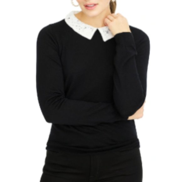 J. Crew Sweater with Lace Collar • Black • Size XS - Picture 5 of 8